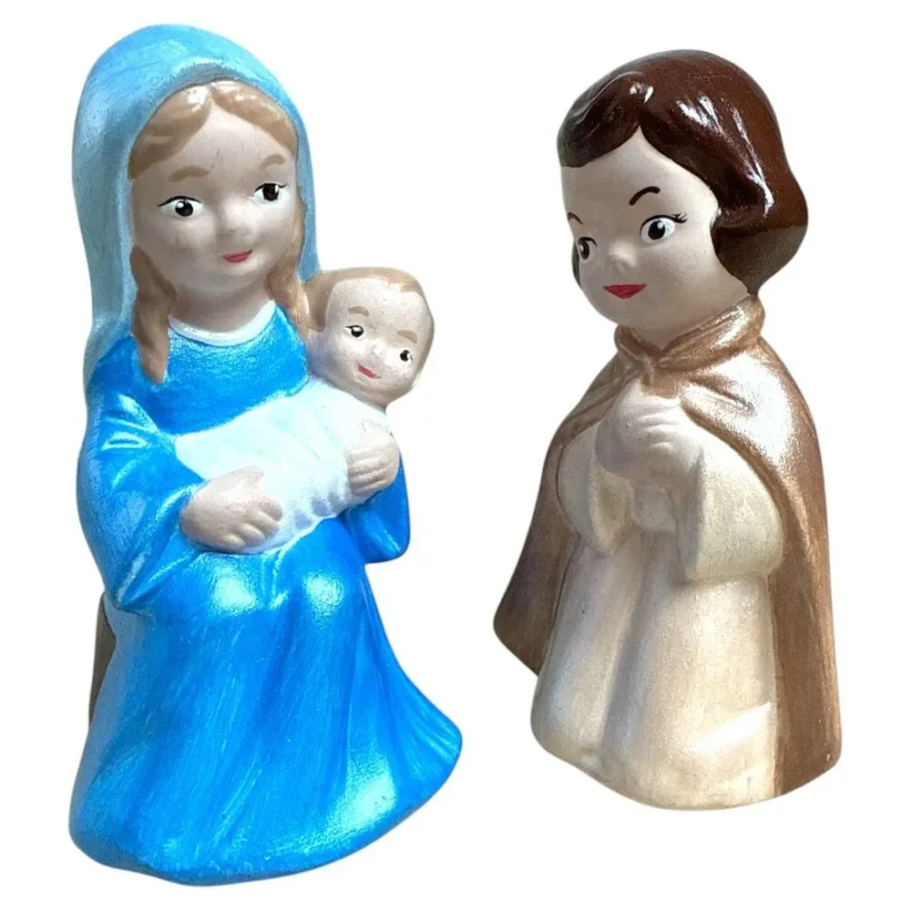 Handmade Ceramic Nativity Set 6pc Hand Painted Figures Vintage Christmas Decor